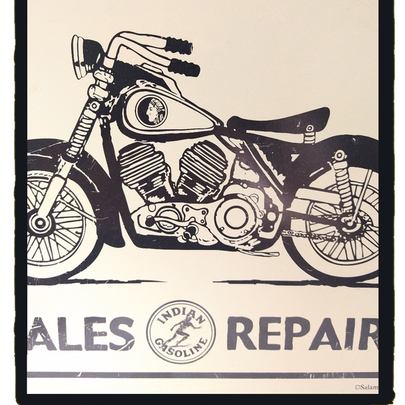 Vintage ☠️Indian Motorcycle Sales & Repairs ☠️ Distressed Look Metal Sign - Picture 2 of 3